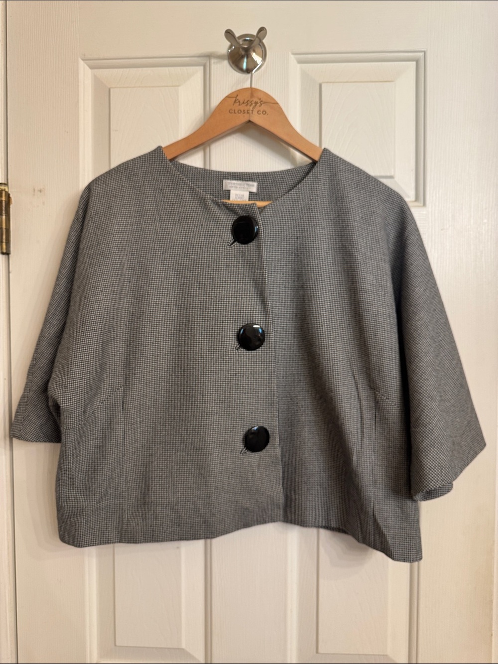 Worthington Gray Short Boxy Blazer with Large Black Buttons